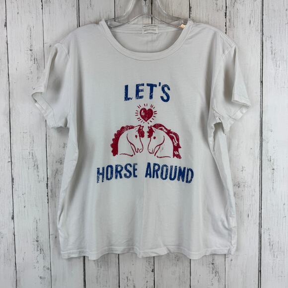 MOTHER White The Boxy Goodie Goodie Horse Around Tee Supima Cotton Size Medium - Picture 2 of 14